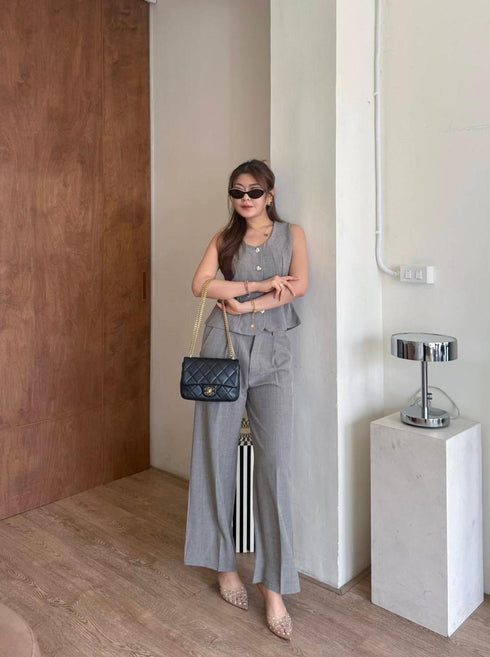 Summer Casual Sleeveless Blouse With Trouser Sets